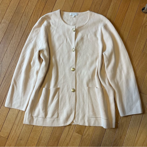 J. Crew Giselle Cardigan Blazer Jacket Merino Cotton Womens Large Cream - Picture 11 of 12